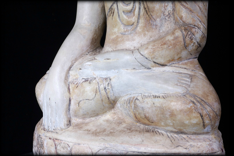 Extremely Rare 17C Alabaster Sitting Ava Buddha #DW015